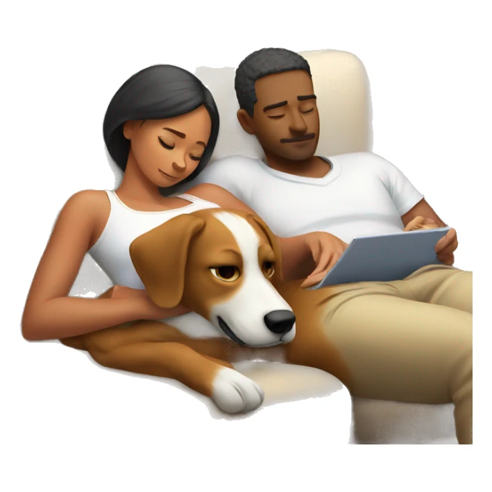 Napping couple with dog watching football  sticker