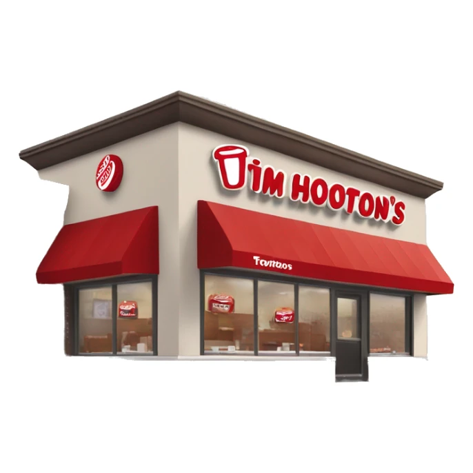 “Tim Hortons store with a red and white color scheme, featuring the classic Tim Hortons logo, a warm and welcoming design that represents a popular coffee and donut shop.” sticker