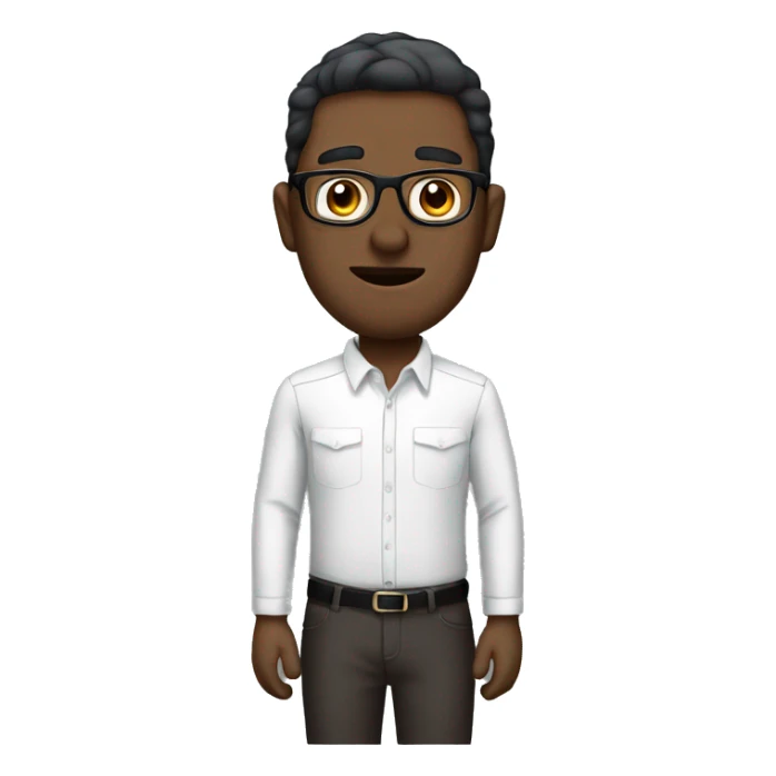 man with glacess, technology oriented, simple, not real person, black maroon hair, white face sticker