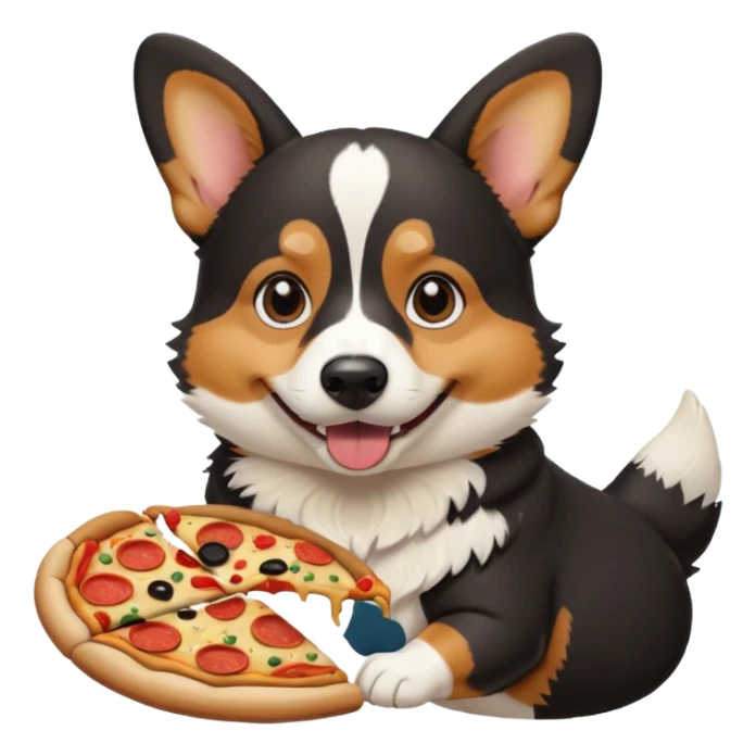black tri-color corgi eating pizza sticker