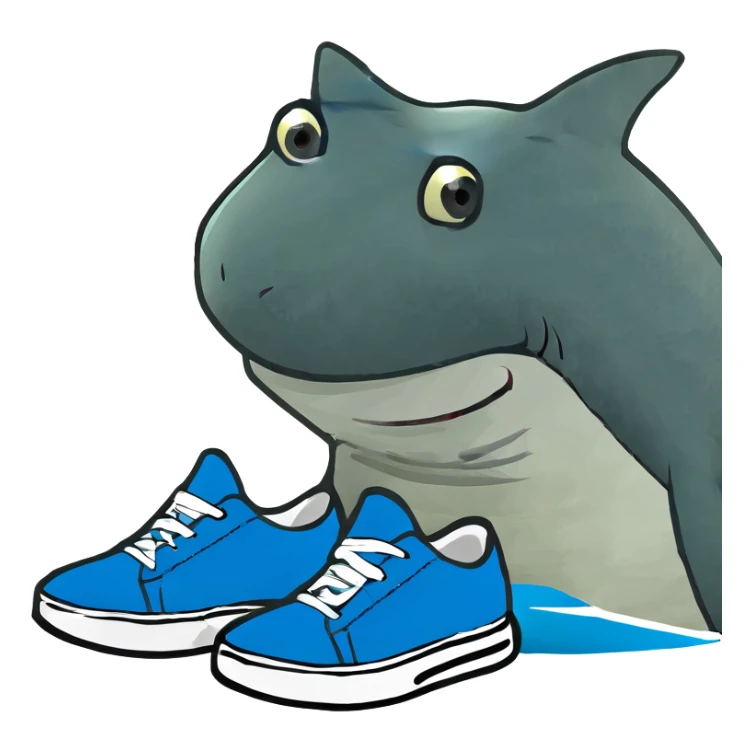 Shark with blue sneakers on his legs sticker