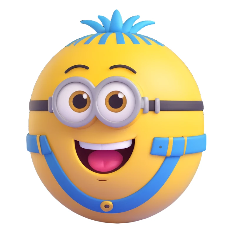 3d sphere with a cute yellow minion face, big eyes, smiling sticker