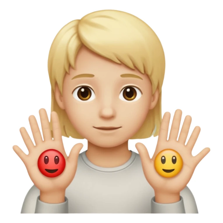 A kid with blonde icecream hair with two hands that are doing this 🫴 and flipped on the other side then have this emoji on the left hand 6️⃣ and this emoji in the other hand7️⃣ replace the ice cream with the numbers 6 and 7 sticker