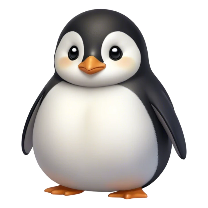 Cinematic chubby penguin, round fluffy body, tiny beak and feet, soft glowing feathers, gentle happy eyes, slightly tilted head, warm and irresistibly cute. sticker