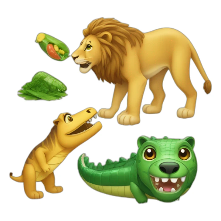 Un lion qui mange un zèbre et un crocodile sticker