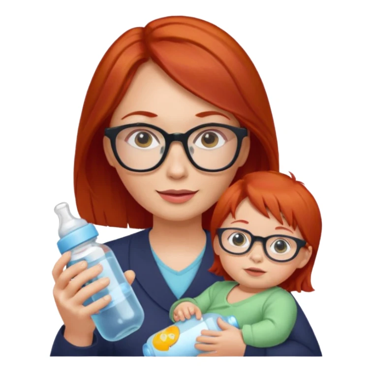 red lang haired woman with glasses with baby bottle sticker