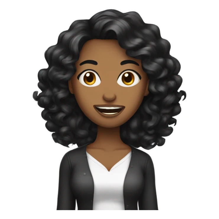 Woman black hair long curl big mouth sticker