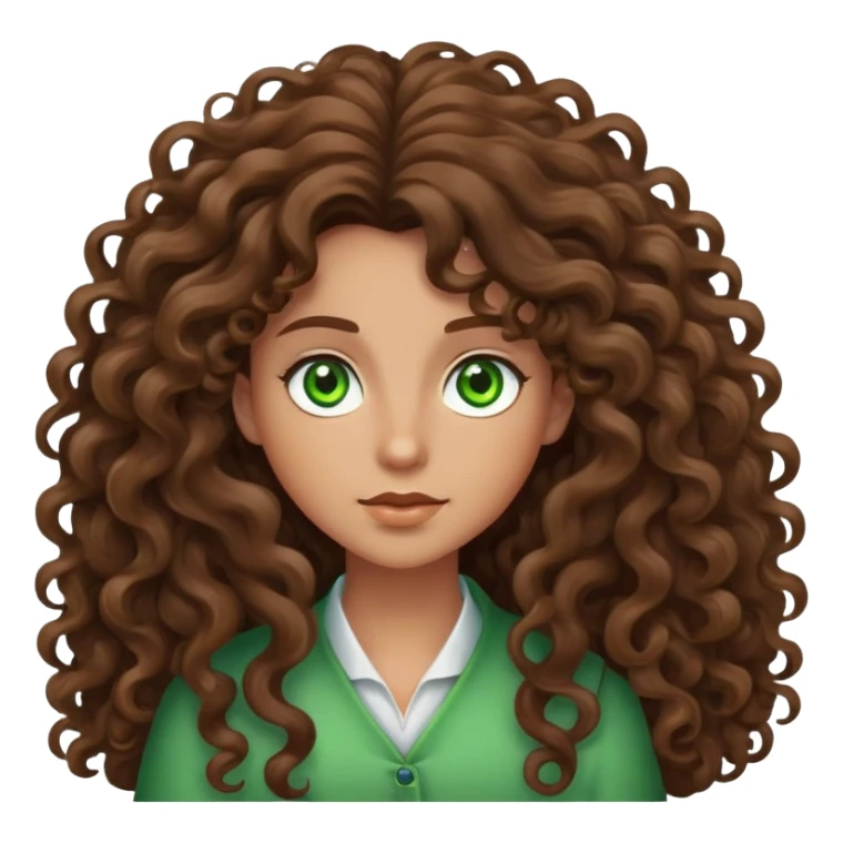 Character with extremely long massive voluminous curly brown hair and bright green eyes sticker