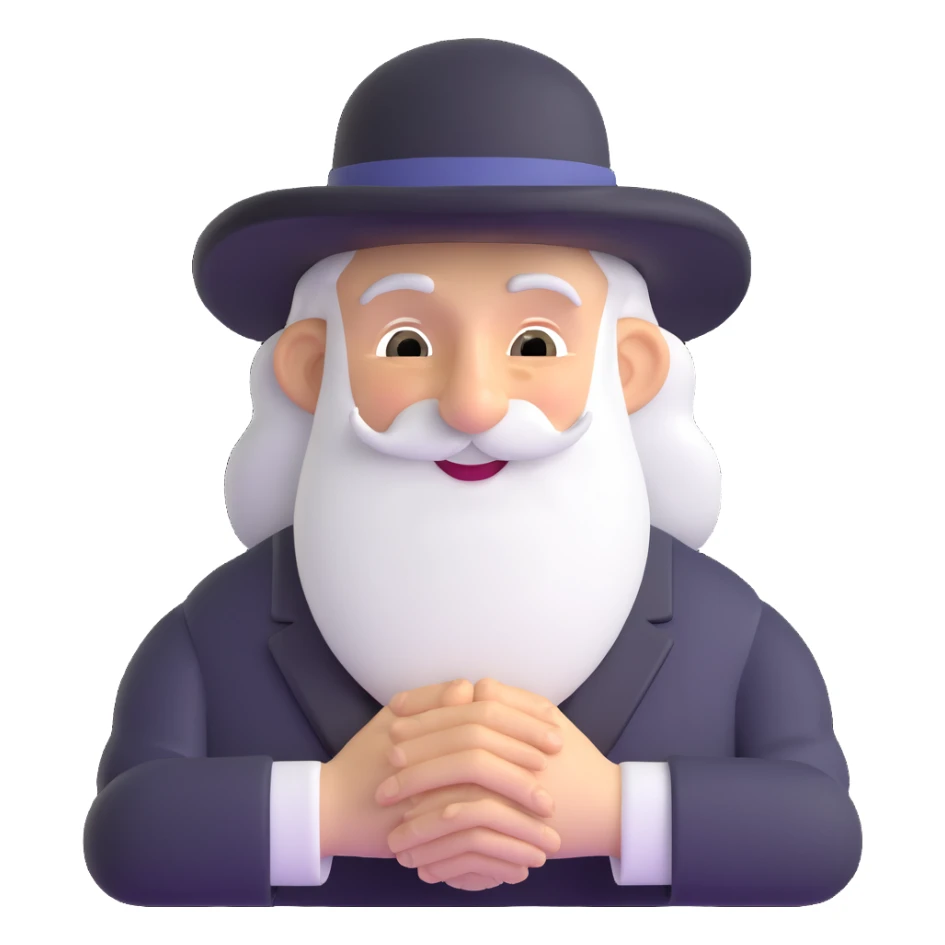 rabbi with a mischievous grin, rubbing hands together, cartoonish and lighthearted sticker