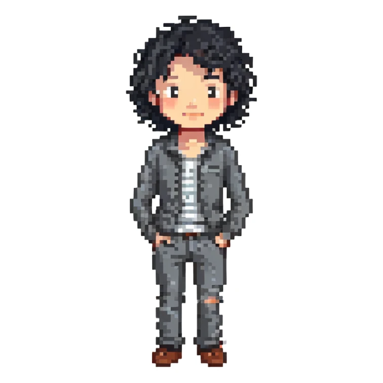 Wasian guy with black curly hair, inspired by Conan Gray sticker