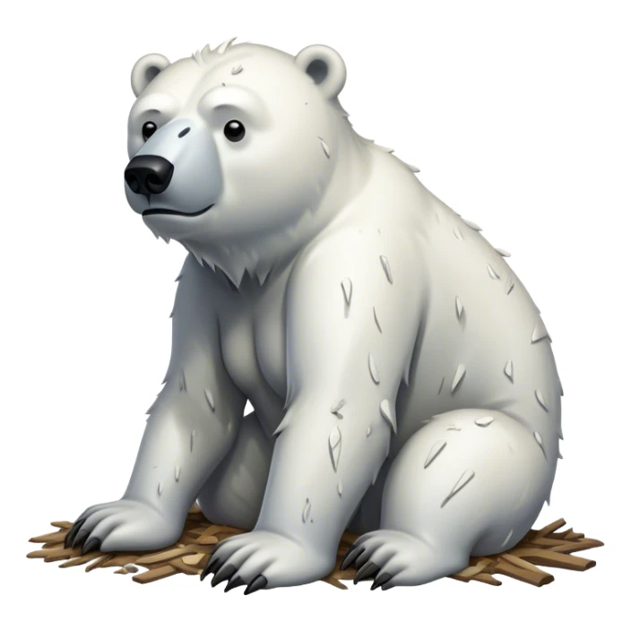 Thinner, weaker, with visible ribs, dirtier fur, covered in debris, exhausted polar bear sticker