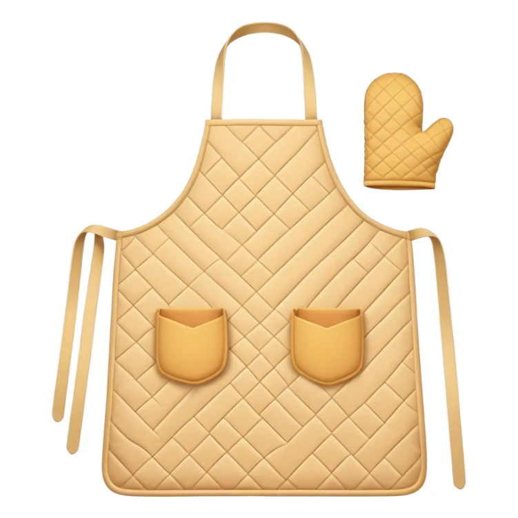 Cinematic Realistic Apron & Oven Mitts, a neatly folded soft pastel apron with subtle fabric textures, resting next to thickly padded oven mitts with a quilted pattern, warm golden kitchen lighting reflecting off the fabrics, evoking a sense of homely warmth and culinary creativity. sticker