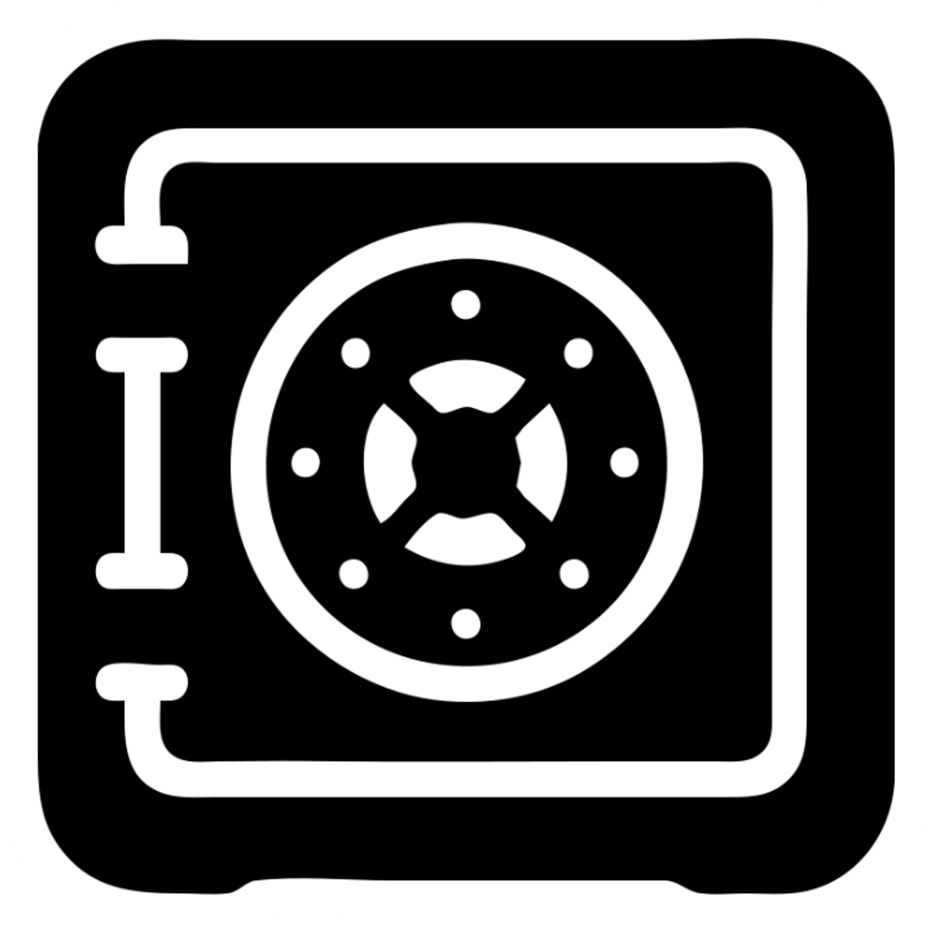 vault icon, secure and strong, metallic, with a circular door and a combination lock, simple and bold sticker