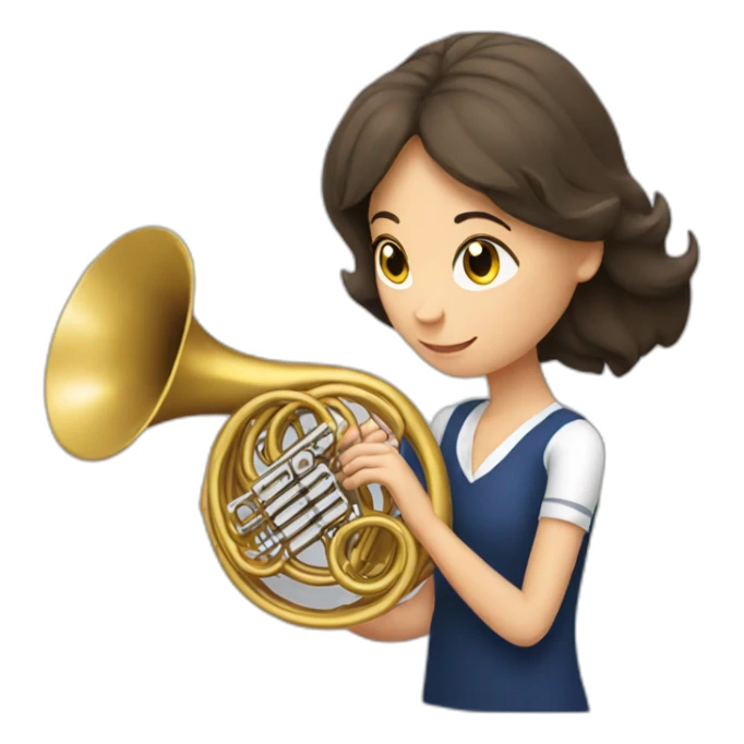 Brunette Girl playing a French horn sticker