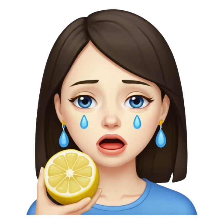 woman crying eating lemon. make tears blue color and brunette sticker