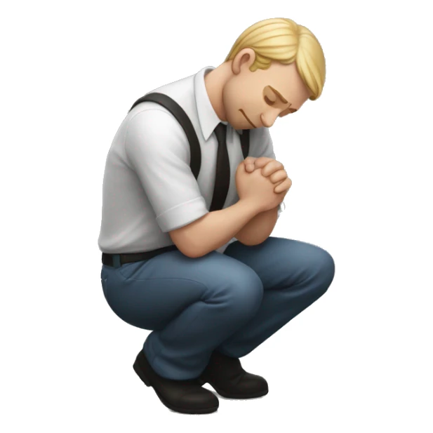 white Man kneeling with arms behind his back and head tilted downward in submission sticker