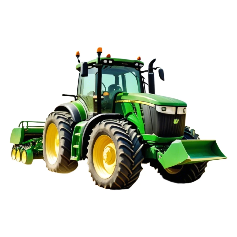 John Deere 6155M (2020) – Cinematic-realistic John Deere 6155M tractor, its iconic green and yellow body rolling across vast Australian farmlands. The powerful engine hums as it tows a massive plow, cutting through golden fields under a clear blue sky, dust rising in its wake. sticker