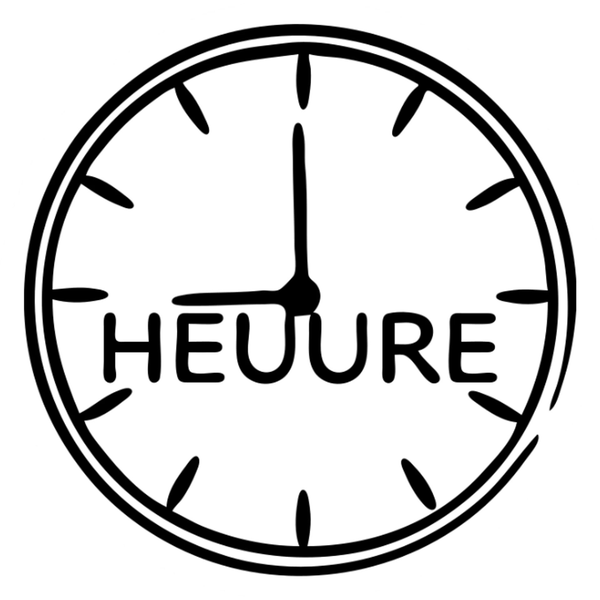 A clock icon with the text "HEURE" sticker