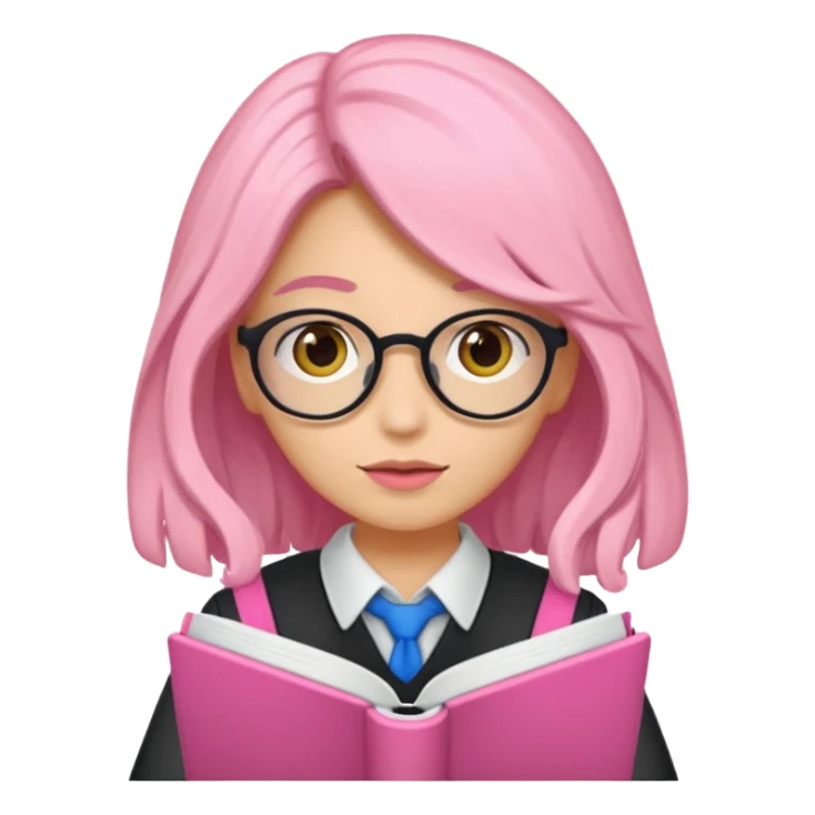 Estudante de cor parda,com o cabelo loiro , e de óculos segurando um caderno rosa sticker