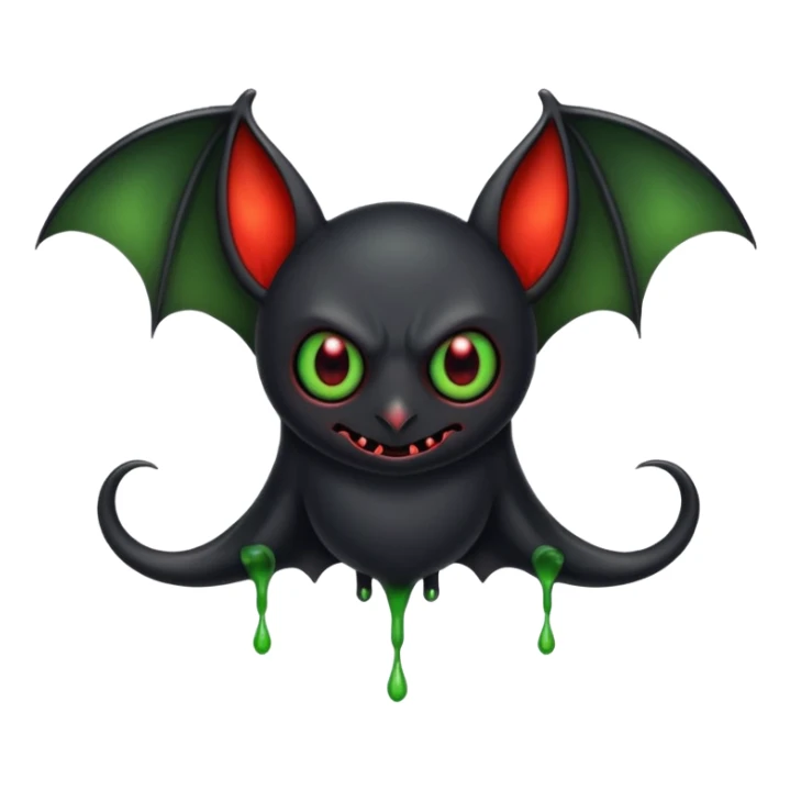 an all black bat-like creature. One cyclopian red eye in its face. no visible mouth or ears. has a long tale with a stinger that drips green poison sticker