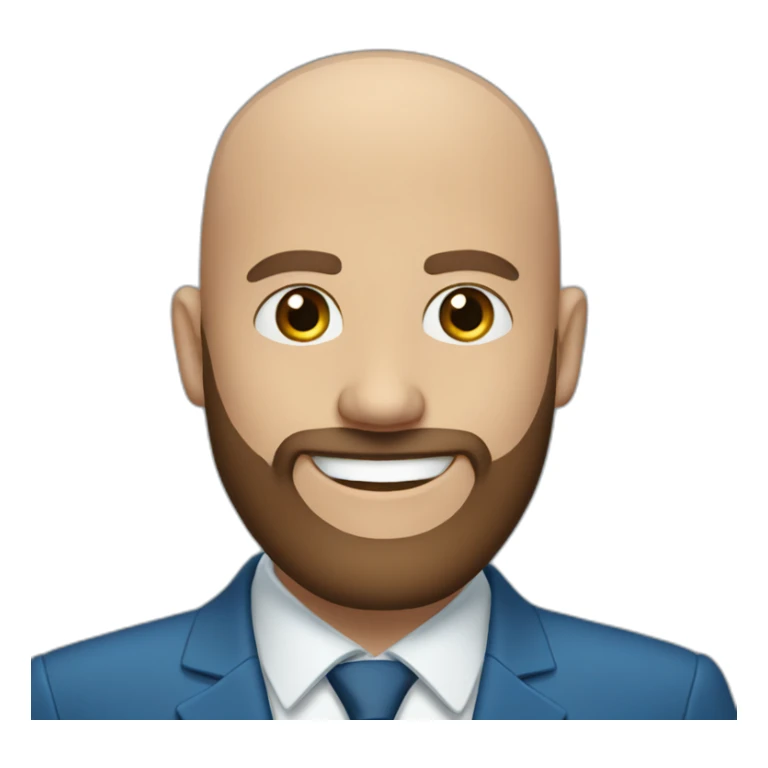 blue eyes bald smiling man with a long brown beard in a blue suit sticker