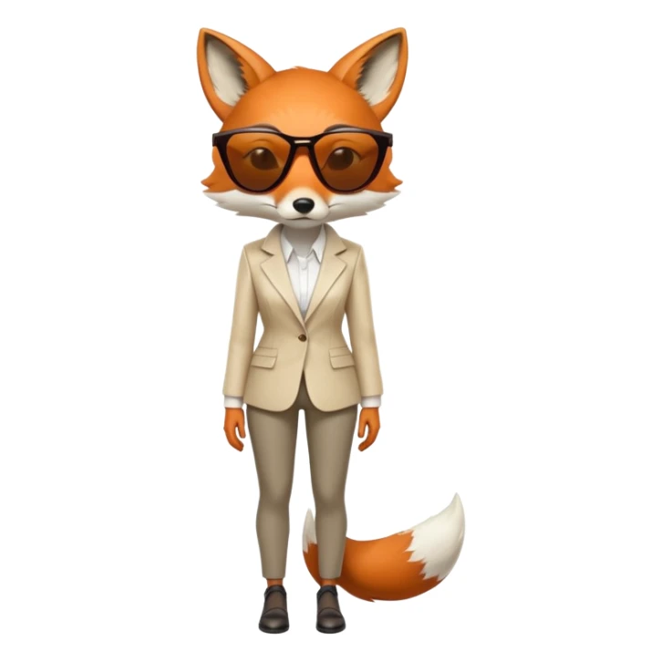 serious anthropomorphised female fox in stylish outfit with sunglasses, looking sad, facing away, full-body view sticker