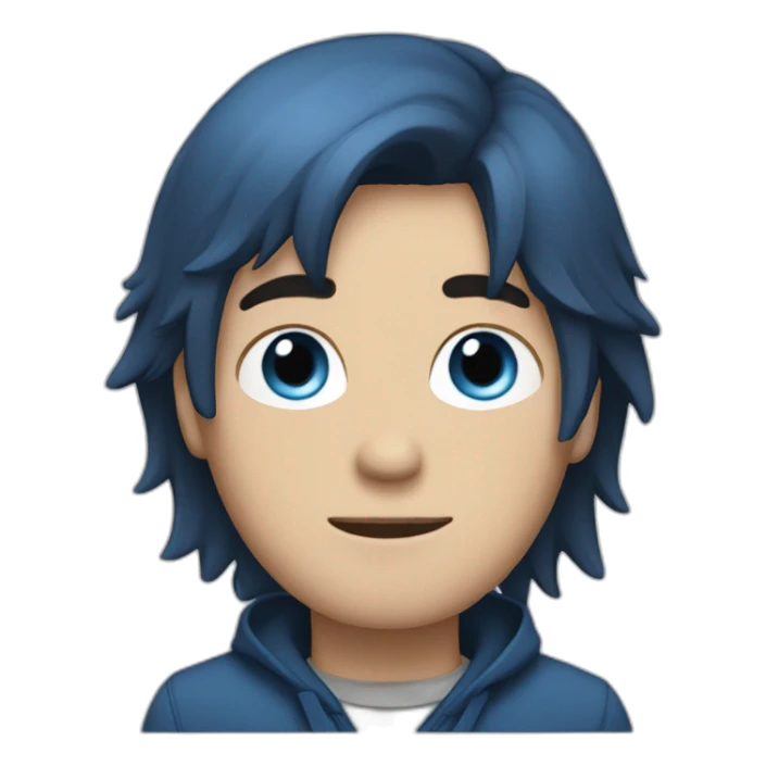 a guy with an emo haircut, a blue jacket and blue eyes.  and brown hair. sticker