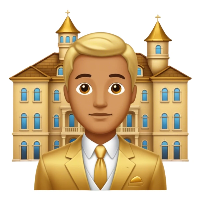 Golden man next to a gold mansion sticker