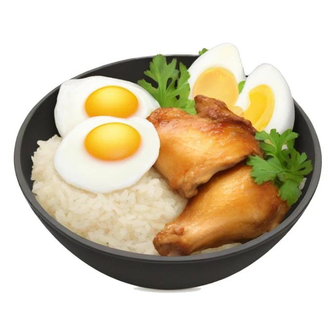chicken thigh rice bowl with two eggs sticker