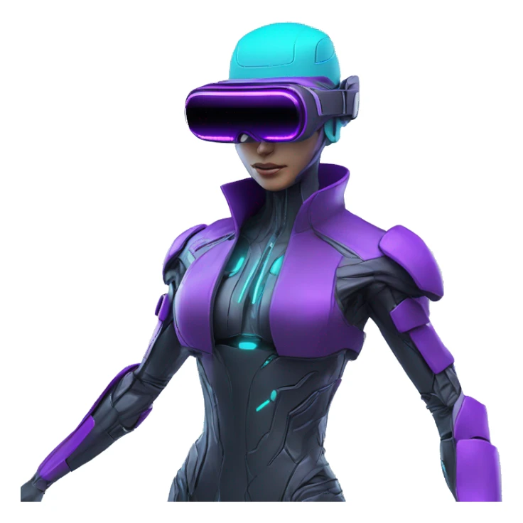 Secret humanoid agent in a futuristic hat with in Apple VR goggles headset code display on the goggles , cyberpunk, cyan and purple colors, only upper body portrait, front facing the camera  sticker