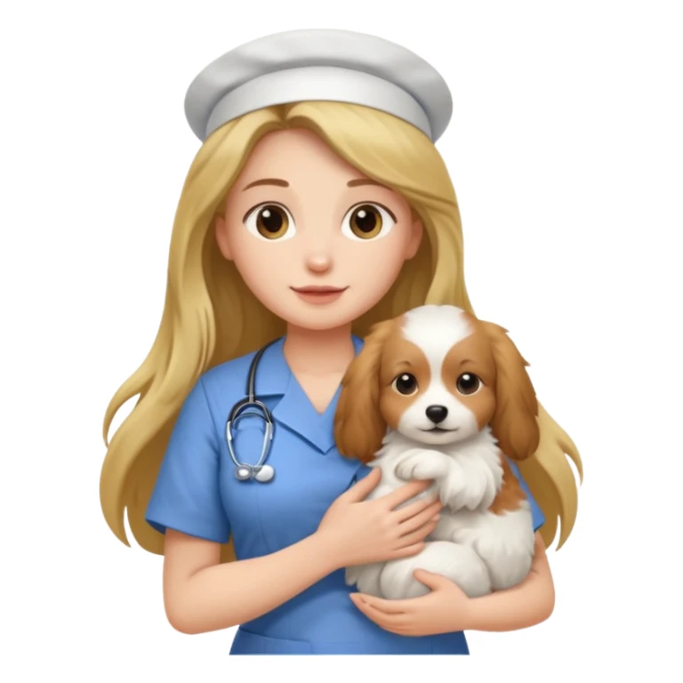 long haired nurse holding baby dog sticker