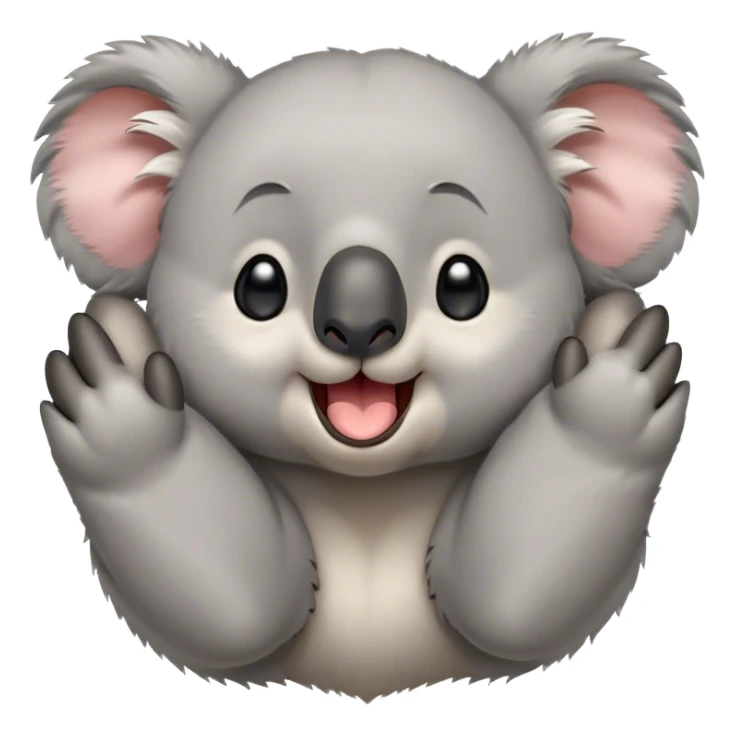 Cinematic Cute Yawning Koala Portrait Emoji, Head tilted slightly with a dramatic, wide-open yawn, showcasing a soft, downy grey fur with drooping ears and round eyes barely open in drowsy contentment, Simplified yet irresistibly adorable features, highly detailed, glowing with a soft, cozy glow, high shine, relaxed yet expressive, stylized with a touch of gentle whimsy, bright and endearing, soft glowing outline, capturing the essence of a sleepy yet affectionate koala, so drowsy it feels like it could stretch out of the screen and curl up for a nap! sticker