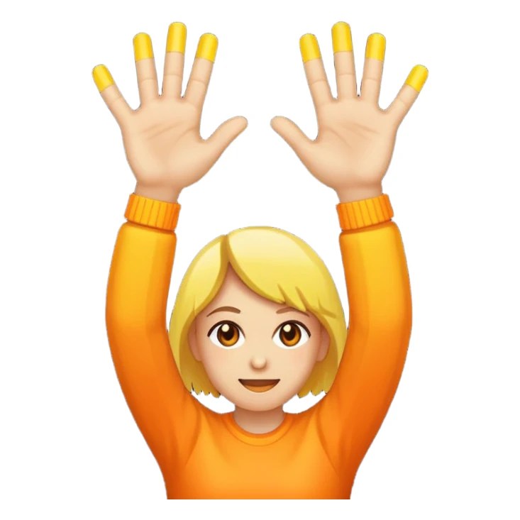 Pixel art emoji, two hands up, 8-bit style, energetic yellow and orange glow, simple white background, iconic dance music aesthetic. sticker