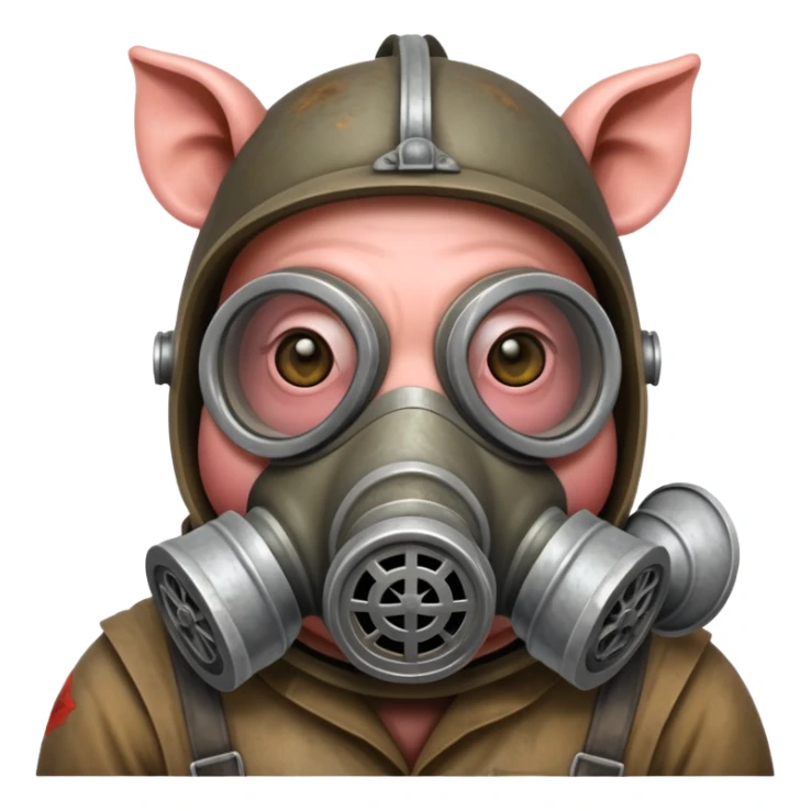 a pig in a Soviet gas mask sticker