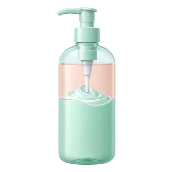 slim upright plastic bottle with pump or flip-top cap, partially transparent or opaque, soft pastel colors white mint blush, minimal clean design, gentle skincare product, no label no foam no extras, soft lighting, subtle shadows, emoji scale sticker