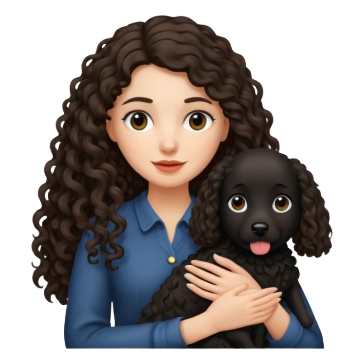 A brunette long haired a lil bit curly hair holding a black dog sticker