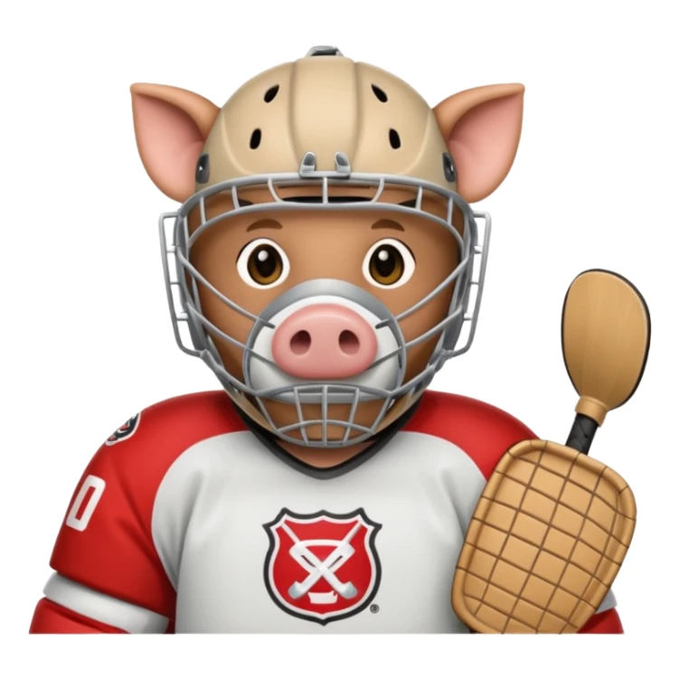 Pig wearing hockey goalie gear sticker