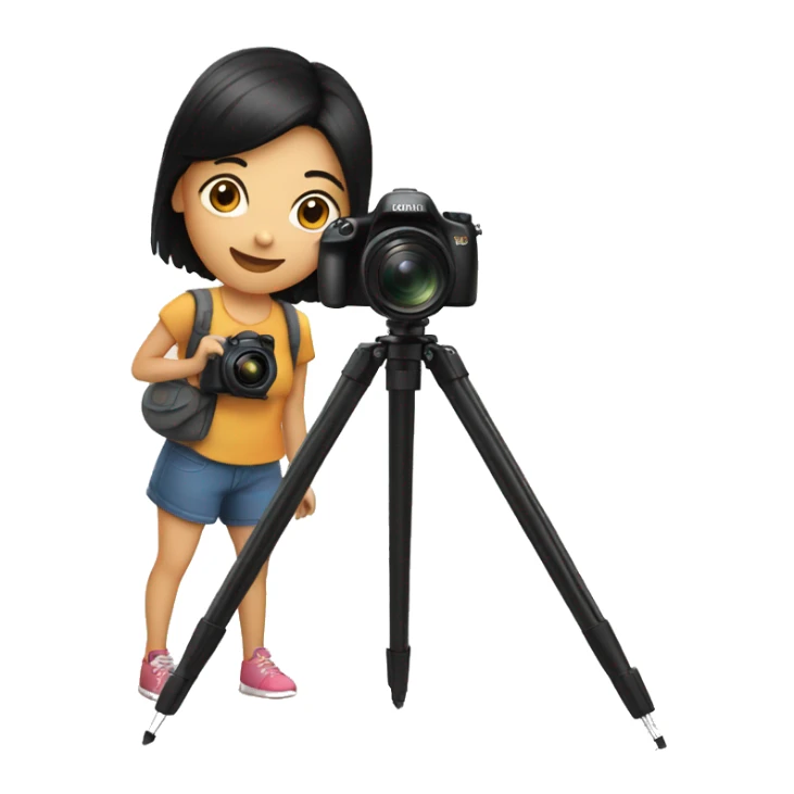 camera with tripod and a black hair girl in front sticker
