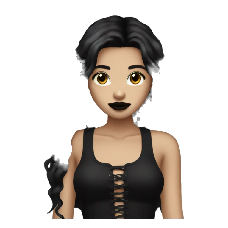 Tan Goth girl emoji long black hair, lipstick  sticker