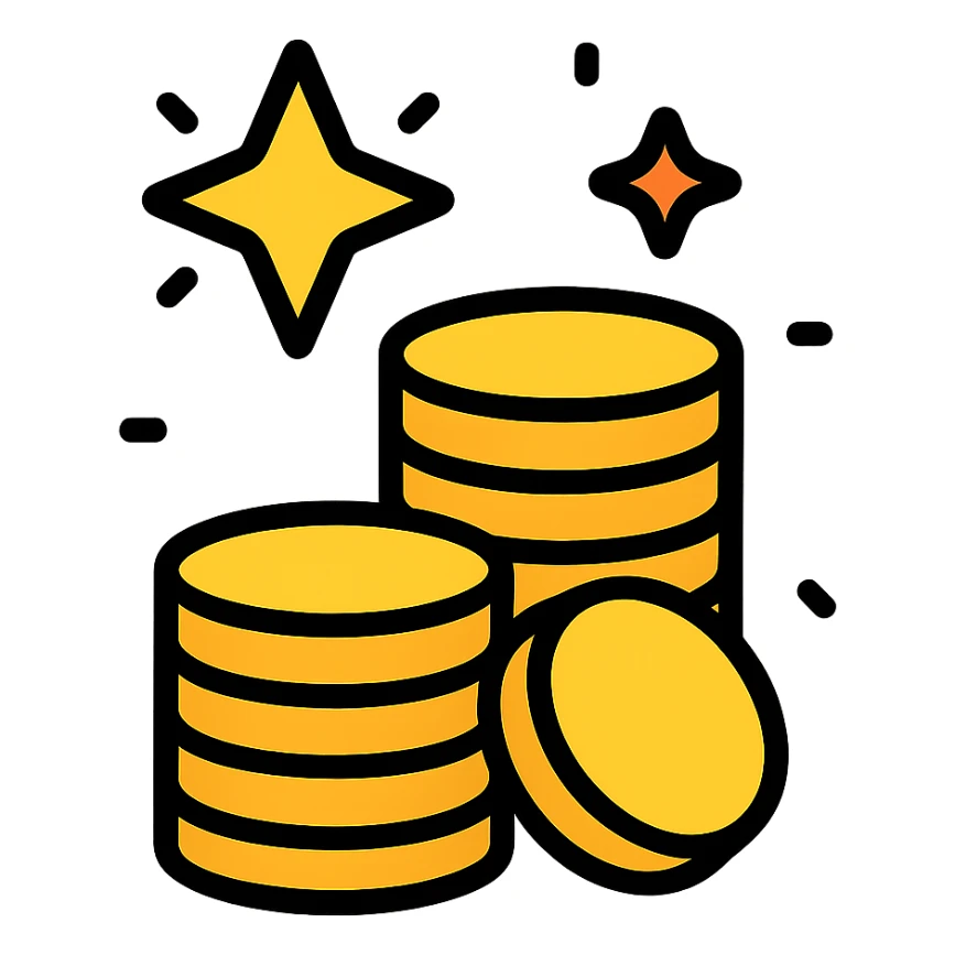 prize pool, pile of gold coins, sparkling, festive icon sticker