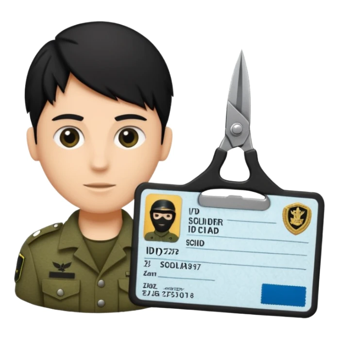 black Scissors cutting an idf soldier ID card in 2 parts .hyper realistic sticker