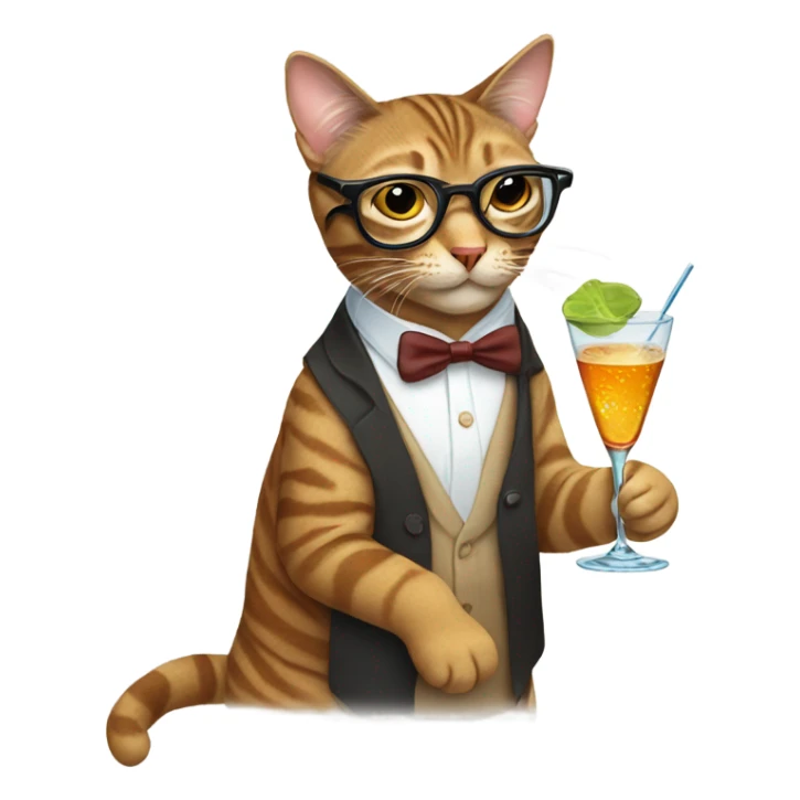 Tabby cat with glasses sipping on a martini  sticker