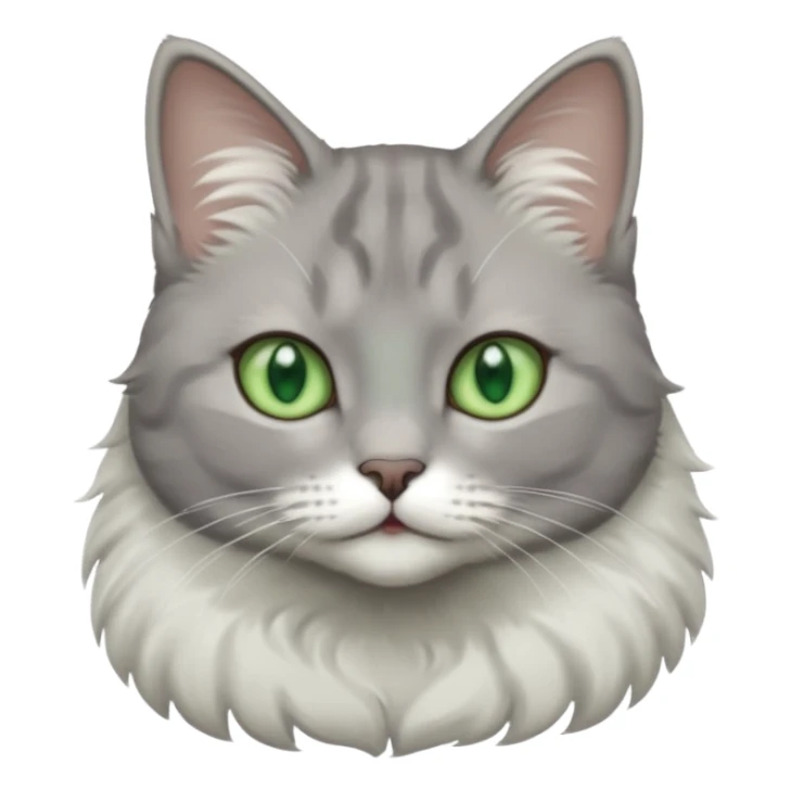 beautiful female grey cat with green eyes, white paws and white chest sticker