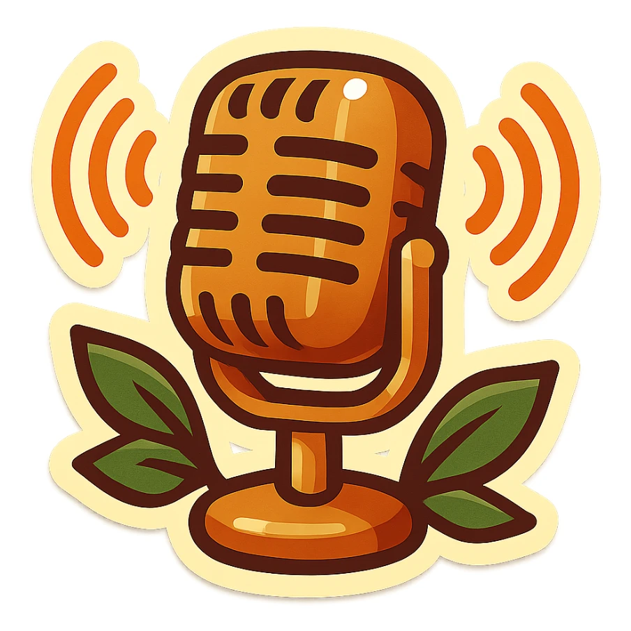 animated retro microphone with moving sound waves and leaves, retro vintage style, cozy acoustic aesthetic, warm muted colors, subtle grain, soft lines, 112x112px, smooth loop, nostalgic analog mood sticker