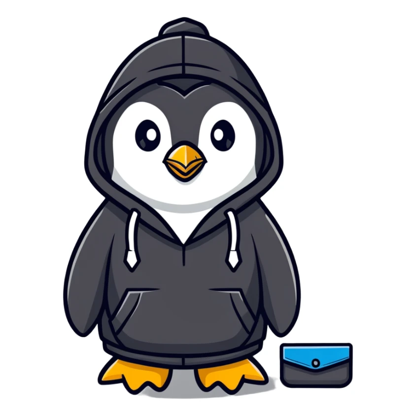 penguin in hacker style, wearing sunglasses and hoodie sticker