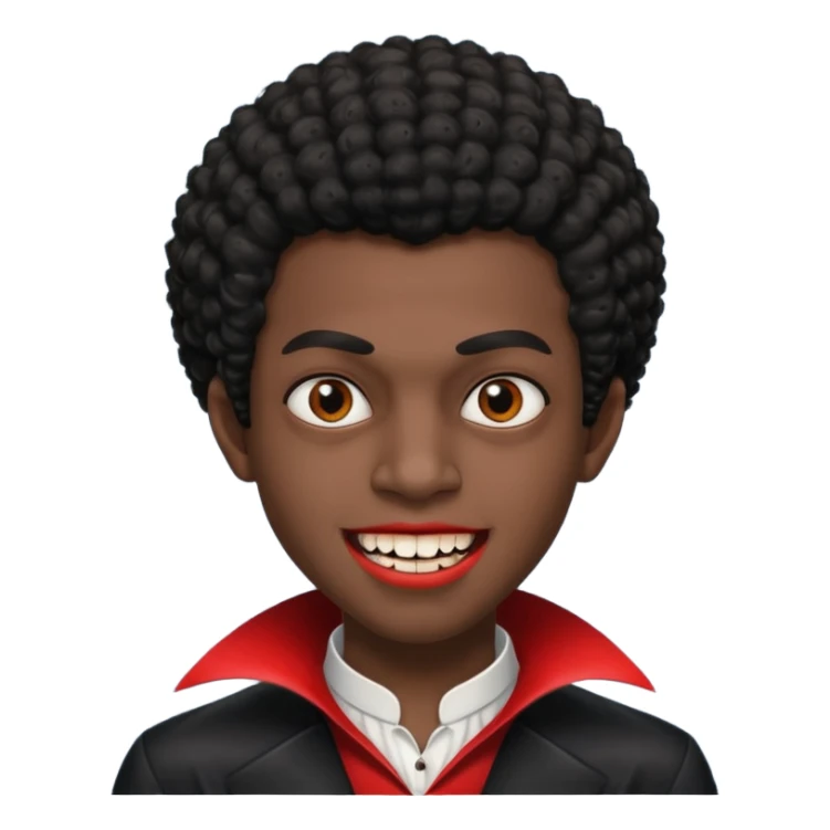 Black darkskin seventeen man  with little afro haircut and vampire teeth sticker