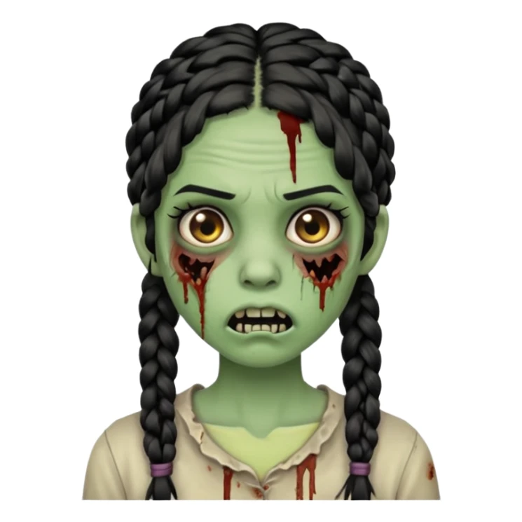 make a zombie with a half ruined mouth girl with black braids sticker