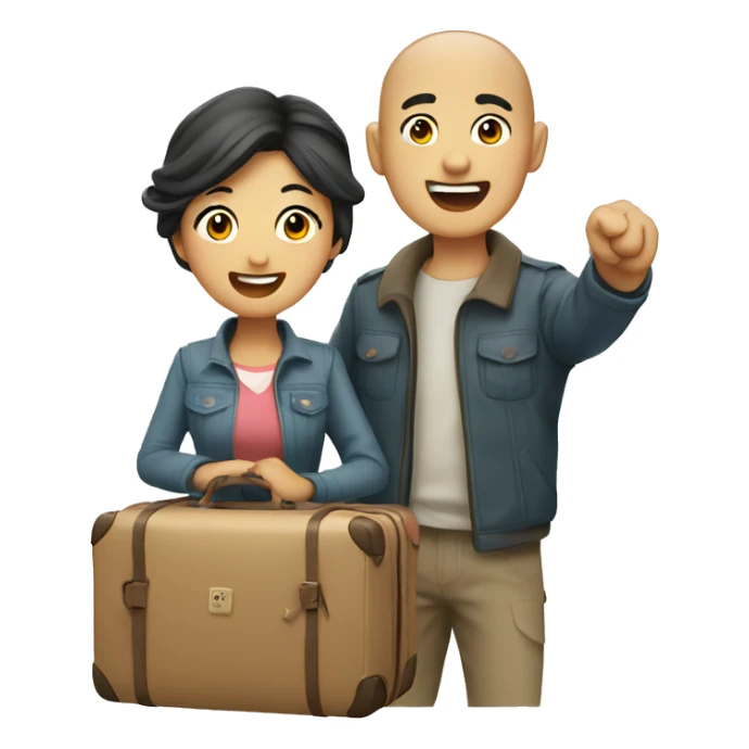 Cute Asian couple excitedly traveling  sticker