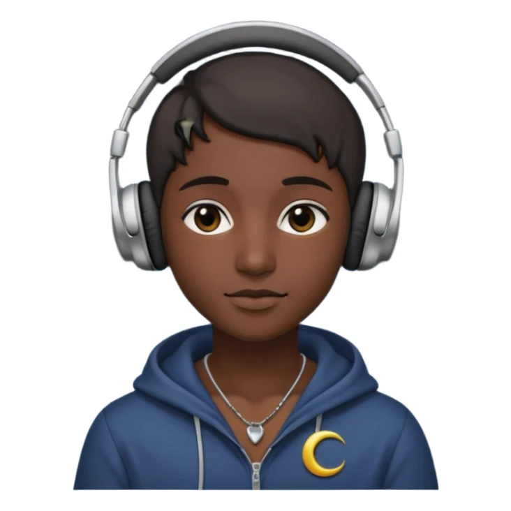 gecə ve kulaklık takmış bir ay sticker