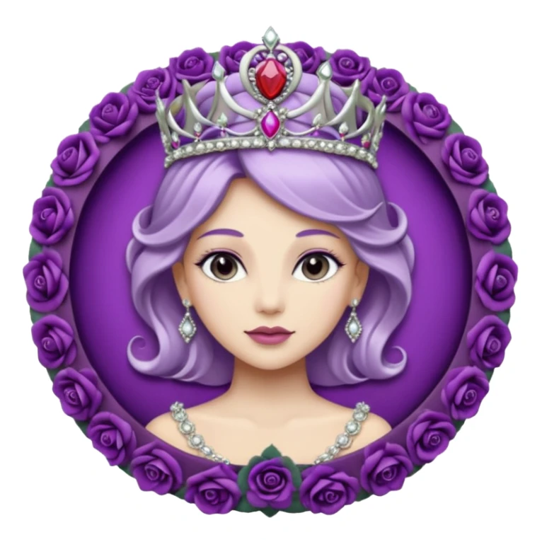 Purple rose flower, silver circle plaque, silver tiara sticker